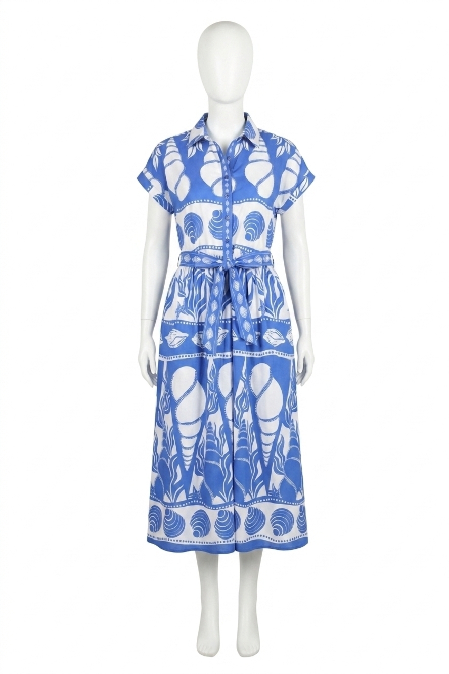 NEW MAUDE VIVANTE rylie midi dress in blue seashells
